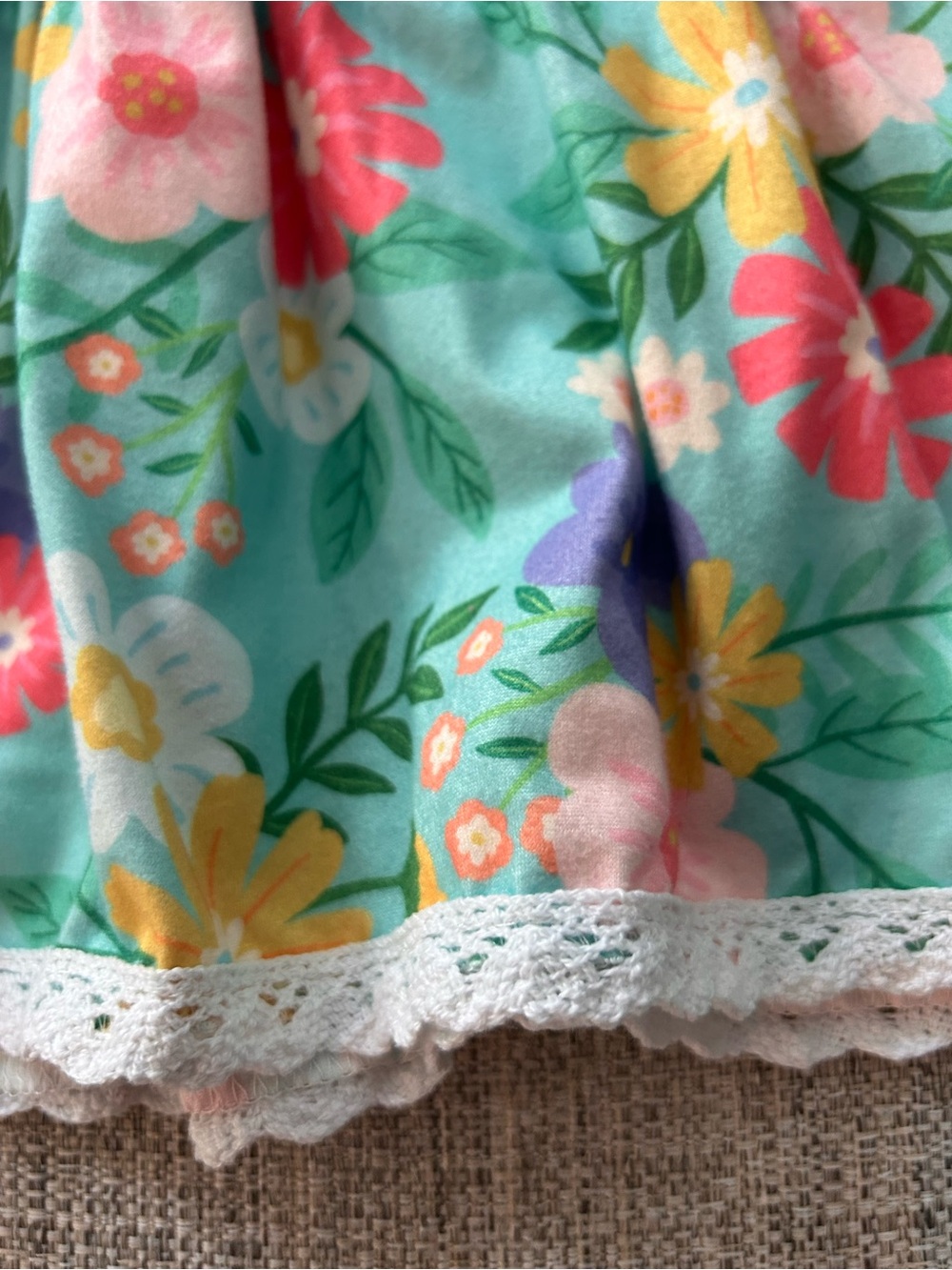 Marie Nicole Mint Floral Tiered Kids Dress w Coral Polka Bodice. Size XS - Picture 5 of 10